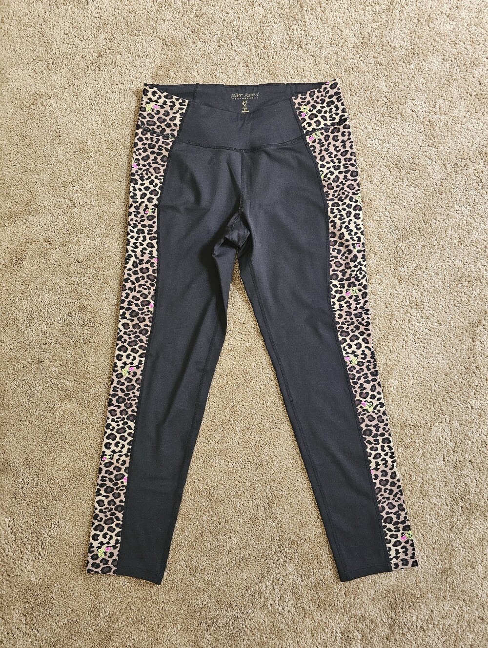 BETSEY JOHNSON WOMEN'S LEGGINGS BLACK/LEOPARD sz L  AUTHENTIC